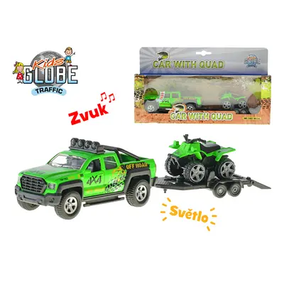 MIKRO TRADING - Kids Globe Traffic autó 13cm fém hátramenet, elemmel működő quad bike fény és ha