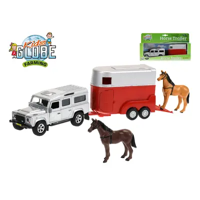 MIKRO TRADING - Autó Land Rover Defender fém 14cm hátramenet lovas utánfutóval 11cm dobozban