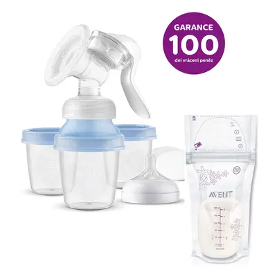 PHILIPS AVENT - Anyatejpumpa kézi a VIA rendszerrel + Anyatejtáskák 180 ml 25 db