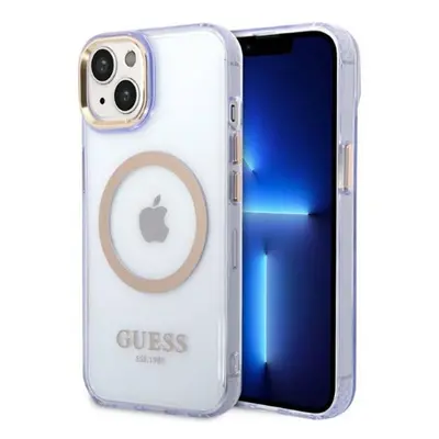 Guess Gold Outline Translucent MagSafe Apple iPhone 14 hátlap tok, lila