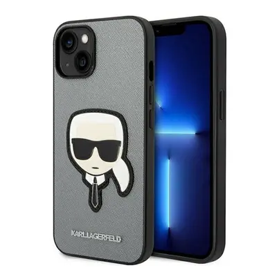 Karl Lagerfeld Saffiano Karl&#039;s Head Patch Apple iPhone 14 Plus hátlap tok, ezüst