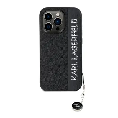 Karl Lagerfeld PU Saffiano Rhinestone Charm Apple iPhone 15 Pro hátlap tok, fekete