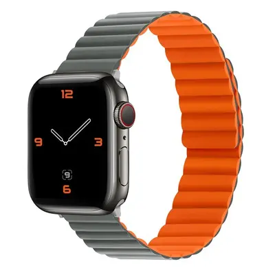 Phoner Rever Apple Watch forgatható mágneses szilikon szíj, 41/40/38mm, S/M, szürke/narancs