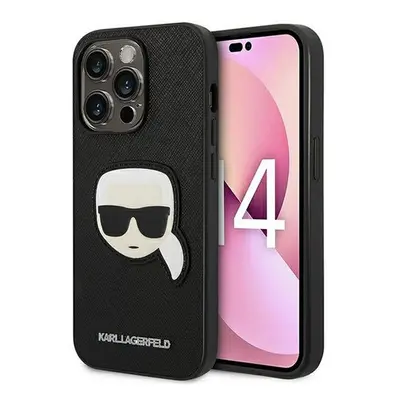 Karl Lagerfeld Head Saffiano bőr hátlap tok Apple iPhone 14 Pro Max, fekete