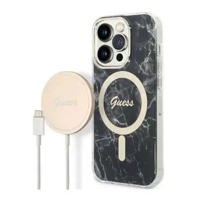 Guess Marble MagSafe Apple iPhone 14 Pro hátlap tok, fekete + MagSafe töltő