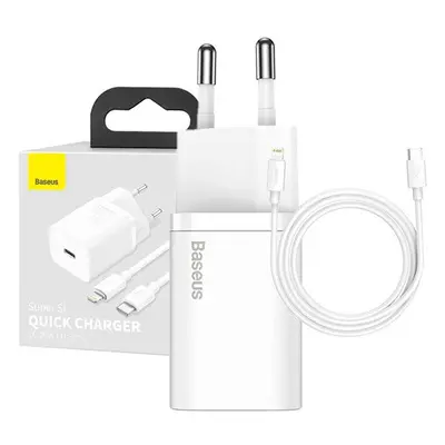 Baseus Super Si gyorstöltő 1C 20W adapter 1 m-es USB Type-C-Lightning kábellel, fehér