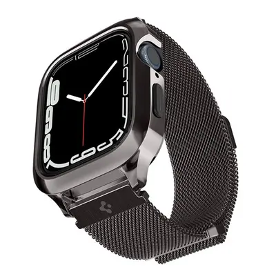 Spigen Metal Fit Pro Apple Watch 8/7 45mm fém szíj, tokkal, grafit fekete