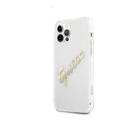 Guess PU Vintage Script Gold Logo Apple iPhone 12 Pro Max hátlap tok, átlátszó