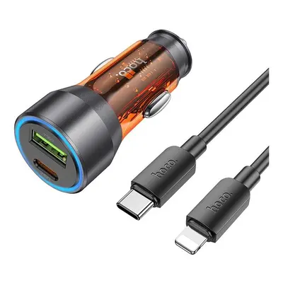 Hoco NZ12A autós szivargyújtó töltő USB QC 18W + Type-C 25W Type-C kábellel, (Lightning PD43W) á