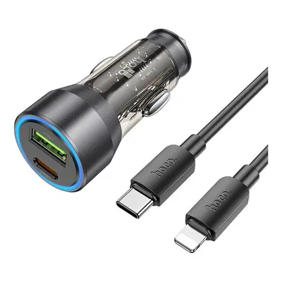 Hoco NZ12A autós szivargyújtó töltő USB QC 18W + Type-C 25W, + cabel Type-C-Lightning (PD43W), á