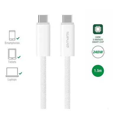 4smarts PremiumCord USB Type-C töltő- és adatkábel, 240W,1.5m, fehér