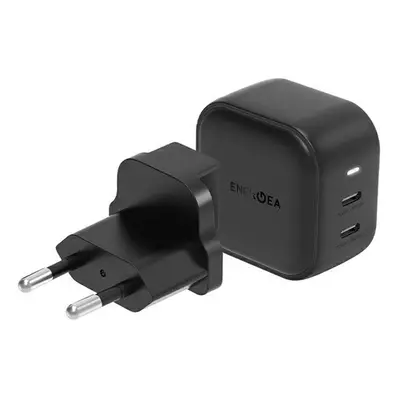 Energea Travelite GAN45 2xType-C utazó gyorstöltő adapter, (PD-PPS) 45W, fekete (US/EU)