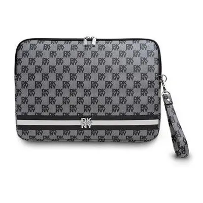 DKNY PU Leather Checkered Pattern and Stripe Laptop táska, 13-14", fekete