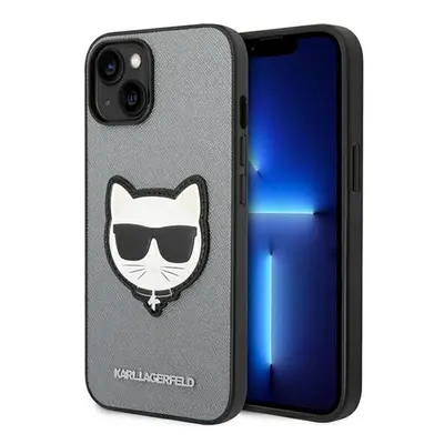 Karl Lagerfeld Saffiano Choupette Head Patch Apple iPhone 14 Plus hátlap tok, ezüst