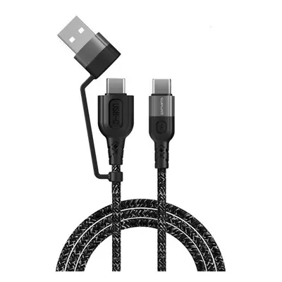 4smarts Combo CA USB / Type-C / Type-C szövet kombó töltő- és adatkábel, 1,5m, fekete