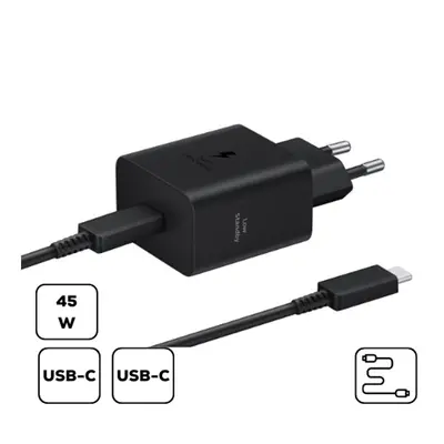 Samsung hálózati adapter Type-C + Type-C kábellel, PD, 45W, Fekete