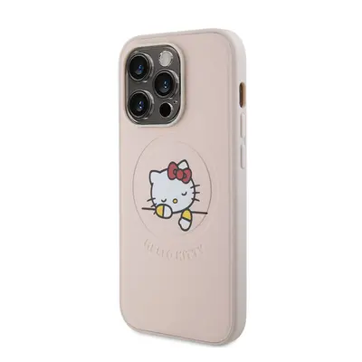 Hello Kitty PU Kitty Asleep Logo Apple iPhone 15 Pro MagSafe hátlap tok, rózsaszín