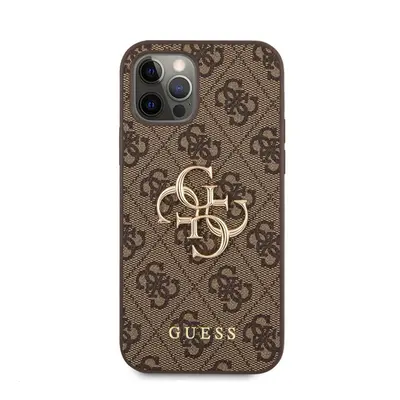 Guess PU 4G Metal Logo Apple iPhone 12/12 Pro hátlap tok, barna