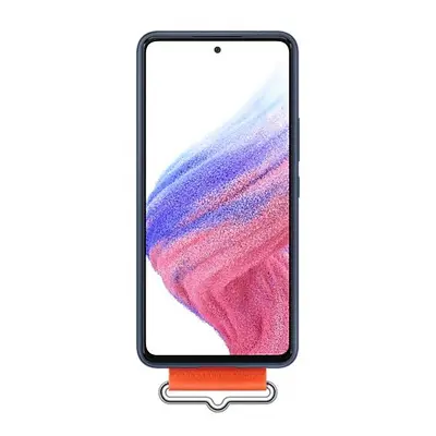 Samsung Galaxy A53 5G Silicone Cover with Strap, gyári szilikon tok szíjjal, sötétkék, EF-GA536T