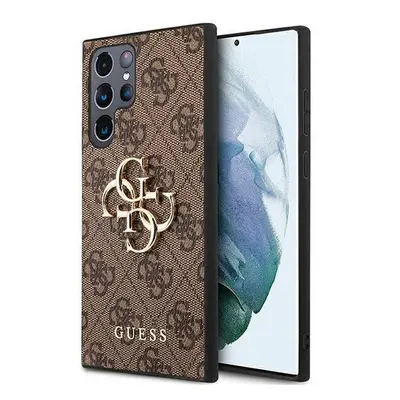 Guess PU 4G Metal Logo Samsung Galaxy S22 Ultra hátlap tok, barna