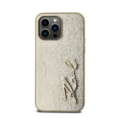 Karl Lagerfeld Wrinkled PU Signature Logo Apple iPhone 14 Pro hátlap tok, arany