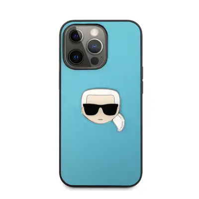 Karl Lagerfeld Head bőr hátlap tok Apple iPhone 13 Pro Max, kék