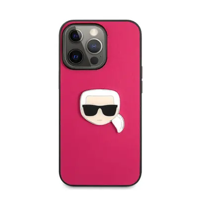 Karl Lagerfeld Head bőr hátlap tok Apple iPhone 13 Pro, rózsaszín