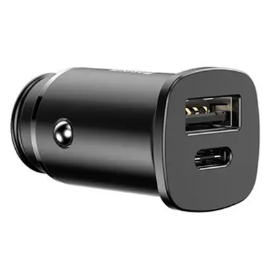 Baseus Square autós szivargyújtó gyorstöltő, Type-C + USB, 30W, fekete