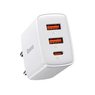 Baseus Compact gyorstöltő adapter 30W Type-C + 2XUSB, fehér