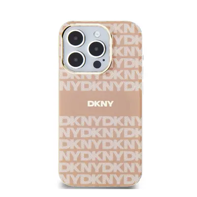 DKNY PC/TPU Repeat Pattern Tonal Stripe Apple iPhone 15 Pro Magsafe tok, rózsaszín