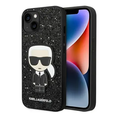 Karl Lagerfeld Glitter Flakes Ikonik Apple iPhone 14 Plus hátlap tok, fekete