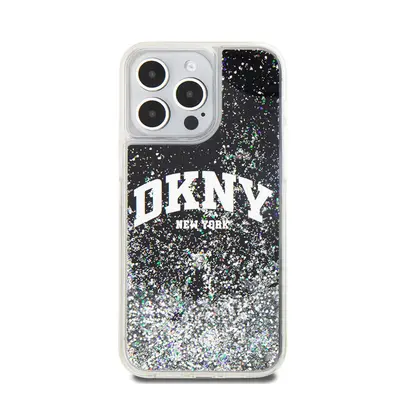 DKNY Liquid Glitter Arch Logo iPhone 12/12 Pro hátlap tok, fekete