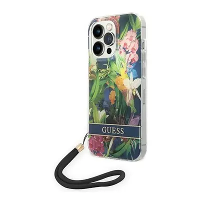 Guess Flower Strap Apple iPhone 14 Pro hátlap tok, kék