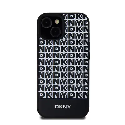 DKNY PU Leather Repeat Pattern Bottom Stripe Apple iPhone 15 Magsafe kompatibilis hátlap tok, fe