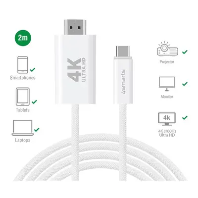 4smarts USB Type-C / HDMI kábel, 2m, fehér