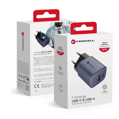 Forcell hálózati gyorstöltő Type-C + USB, PD + QC 4.0, 3A, 33W, kék