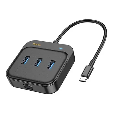 Hoco HB35 USB HUB 4in1 Type C - USB3.0 x 3 + RJ45 Gigabit Ethernet 0,2m, fekete