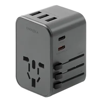 Energea Travelworld 4in1 3xUSB / 2x Type-C utazó gyorstöltő adapter, (PD-PPS-QC 3.0) 35.5W, szür