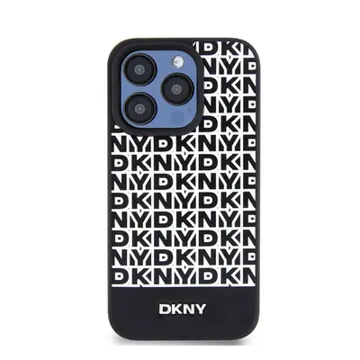 DKNY PU Leather Repeat Pattern Bottom Stripe iPhone 15 Pro Max hátlap tok, fekete