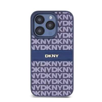 DKNY PU Leather Repeat Pattern Tonal Stripe iPhone 14 Pro Max hátlap tok, kék