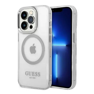 Guess Metal Outline Magsafe Apple iPhone 14 Pro hátlap tok, ezüst