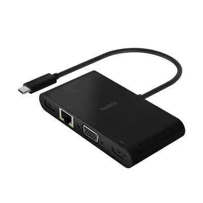 Belkin Connect Type-C USB Hub, 4k HDMI, USB, Gigabit Ethernet, D-sub, fekete, 100W