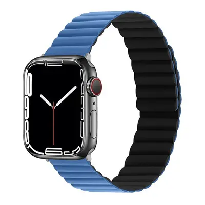 Phoner Rever Apple Watch forgatható mágneses szilikon szíj, 49/45/44/42mm, M/L, kék/fekete