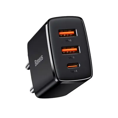 Baseus Compact gyorstöltő adapter 30W Type-C + 2XUSB, fekete