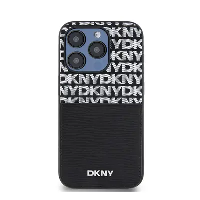 DKNY PU Leather Repeat Pattern Card Pocket Apple iPhone 15 Pro tok, fekete