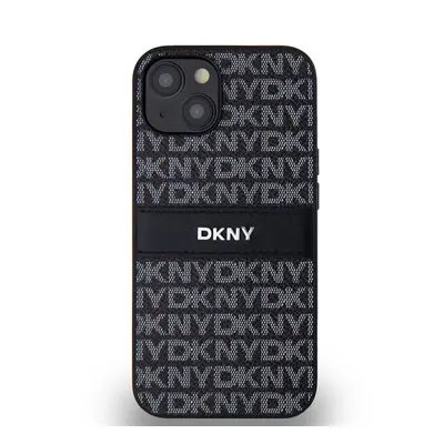 DKNY PU Leather Repeat Pattern Tonal Stripe Apple iPhone 14 hátlap tok, fekete