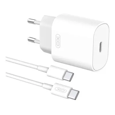 XO L91 hálózati gyorstöltő adapter Type-C + Type-C / Type-C kábel, 25W, fehér