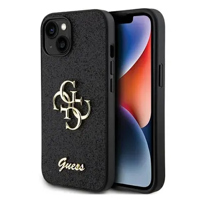 Guess Glitter Script Big 4G Apple iPhone 15 Plus hátlap tok, fekete