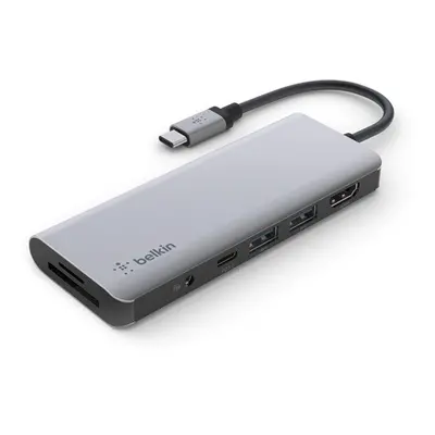 Belkin Connect Type-C USB Hub, 2XUSB 3.0, Type-C. HDMI, 3,5mm jack, kártyaolvasó, szürke