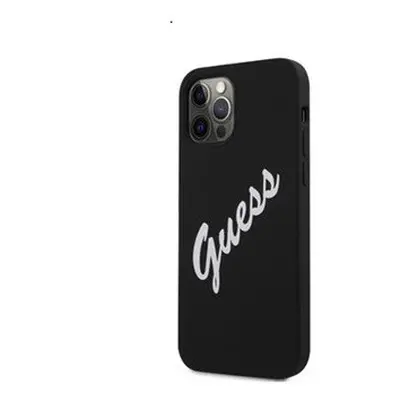 Guess Silicone Vintage White Script Apple iPhone 12 Pro Max hátlap tok, fekete